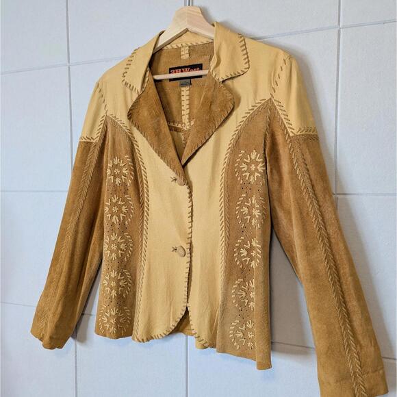 SOLD Vintage 70s leather and suede whip stitch western shirt jacket - Picture 2 of 8